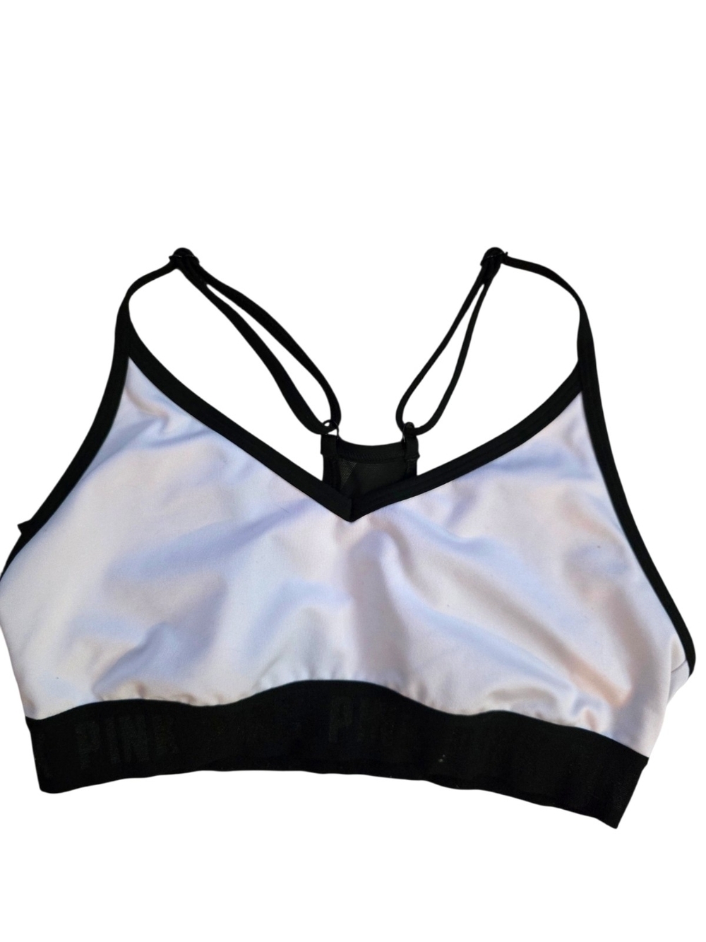 PINK Victoria's Secret White and Black Strappy Sports Bralette
